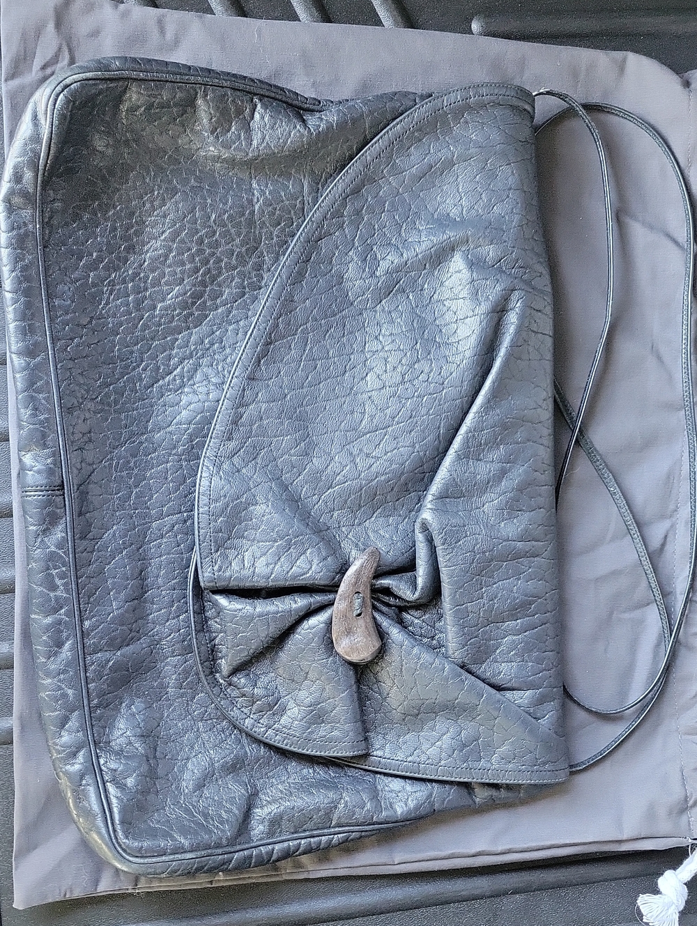 Sharif Gray Textured Satchel with Front Bow Accent